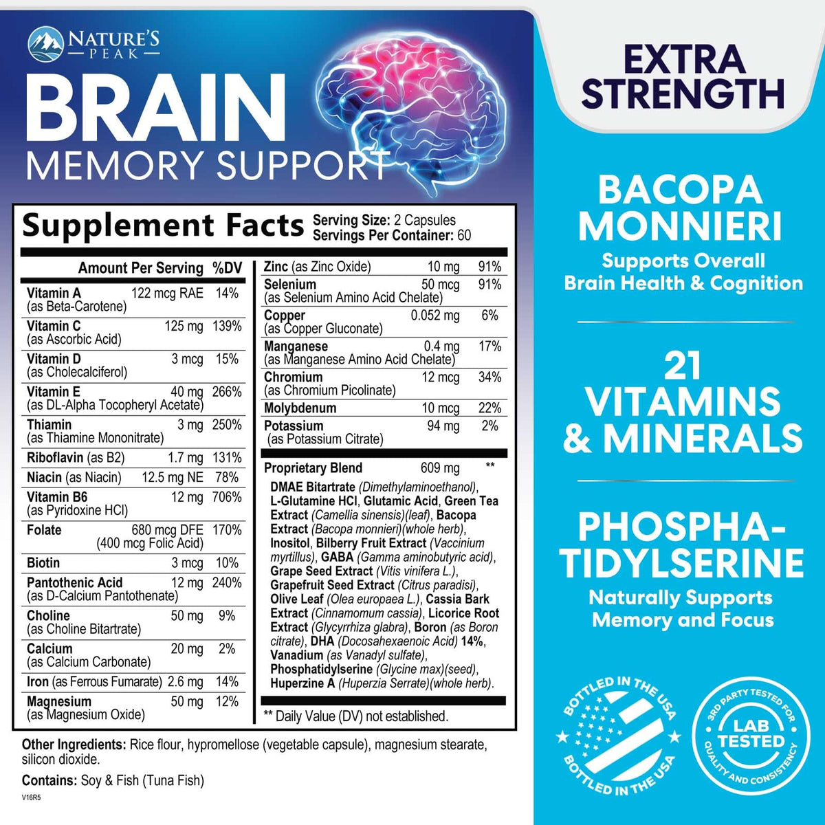 Brain Memory Supplement - 3X Strength Nootropics for Concentration, Clarity & Focus Support - Brain Health Cognitive Vitamins with Bacopa, Phosphatidylserine & DMAE, Brain Booster Pills, 120 Capsules Nature's PeakBuy Supplements Australia