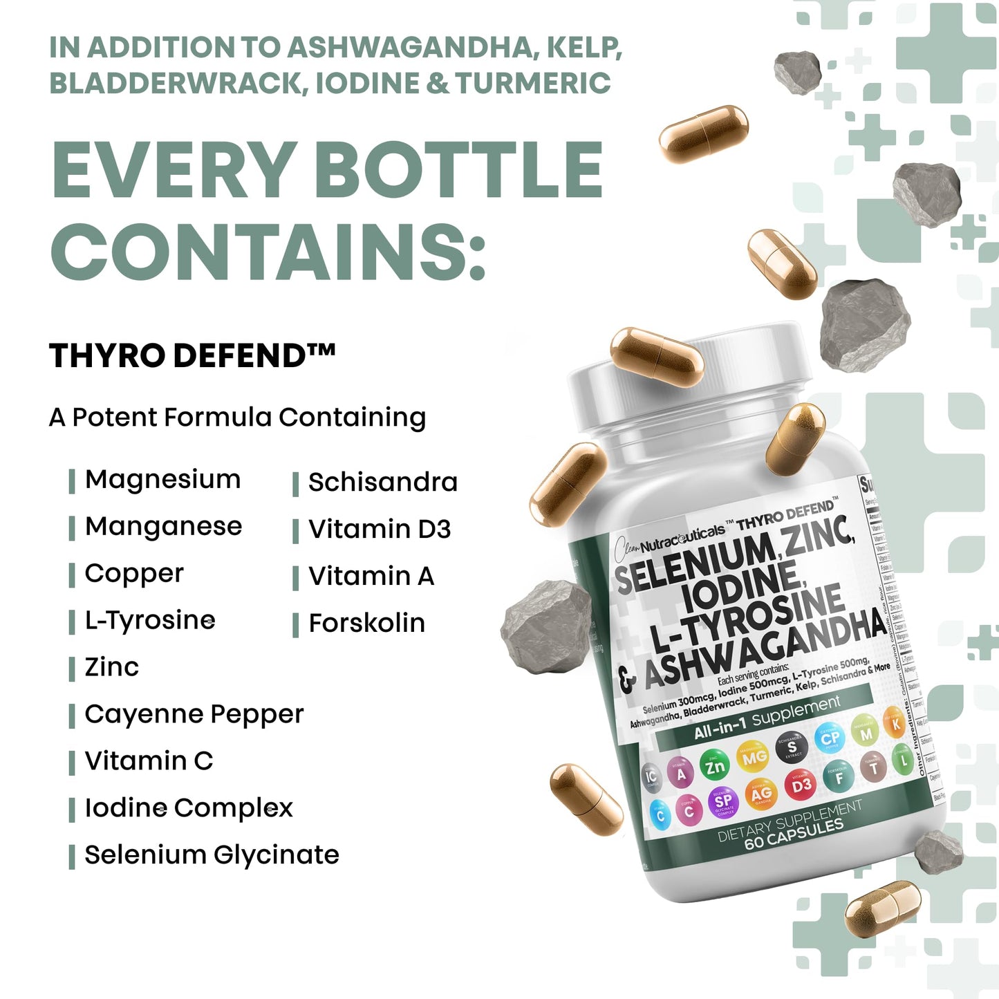 Clean Nutra Selenium 300mcg Iodine 500mcg Thyroid Support for Women & Men | L Tyrosine 500mg Ashwagandha Supplement Bladderwrack, Turmeric, Kelp, Schisandra Zinc Pills Capsule Supplements Clean NutraceuticalsBuy Supplements Australia