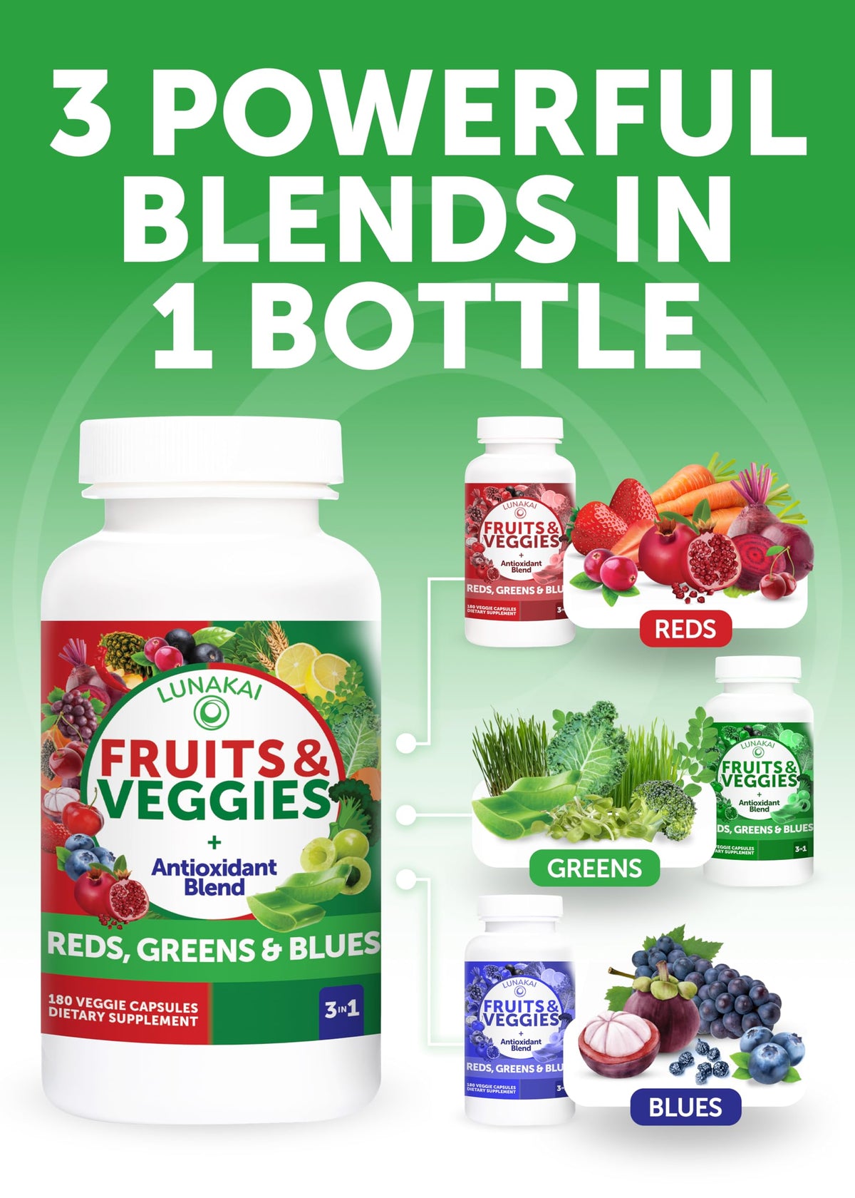 Lunakai USA Made Superfood Fruits & Veggies Supplement & Irish Sea Moss Bundle with 4 Blends, Black Seed Oil & Ashwagandha for Immune & Wellness Support Lunakai buy supplements Au