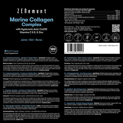 Marine Collagen Complex, with Hyaluronic Acid, CoQ10, Vitamins C & E, & Zinc, 180 Capsules ZenementBuy Supplements Australia