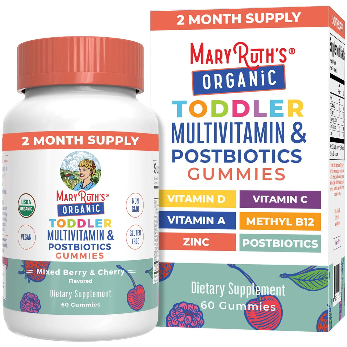 MaryRuth Organics Toddler Multivitamin Gummies + Postbiotics | USDA Organic | Vitamins for Kids Ages 2+ | Immune Support | Vitamin C | Vitamin D3 | Vitamin A | Zinc | Vegan | Non-GMO | 60 Servings MARYRUTH'SBuy Supplements Australia