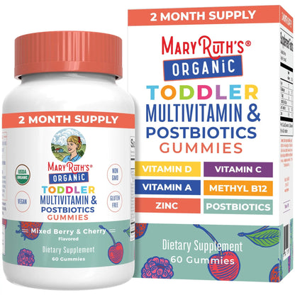 MaryRuth Organics Toddler Multivitamin Gummies + Postbiotics | USDA Organic | Vitamins for Kids Ages 2+ | Immune Support | Vitamin C | Vitamin D3 | Vitamin A | Zinc | Vegan | Non-GMO | 60 Servings MARYRUTH'SBuy Supplements Australia