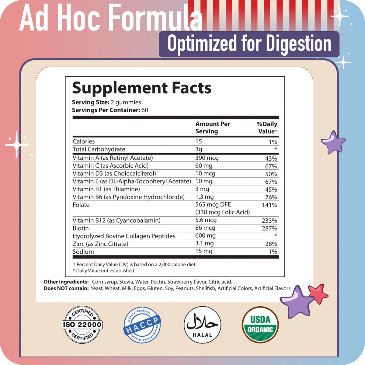 Collagen Peptides Gummies for Women – Biotin, Zinc, Vitamin D3 – 120 Count – Hydrolyzed Collagen Gummy Complex – Hair, Skin & Nails Support – Sugar-Free, Halal, Lactose-Free, Strawberry Cream Flavor ad hocBuy Supplements Australia