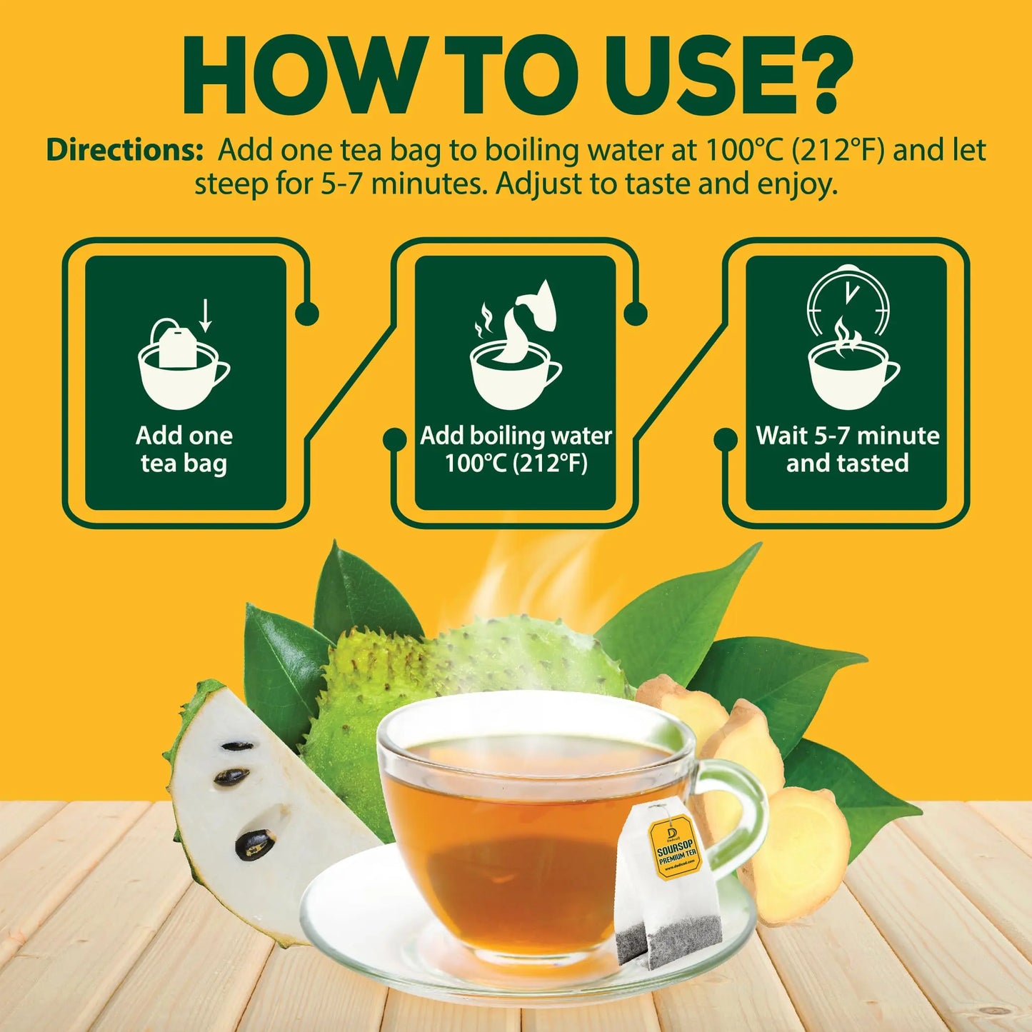 DEDICAD Soursop Leaves Tea Bags with Ginger, 30 Tea bags, 2gr/bag - Non-GMO/Caffeine free - Support Digestion, Well Skin, Immune System DEDICAD buy supplements Au