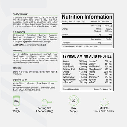 Multi Collagen Protein Powder (400g) - Types I, II, III, V & X - Hydrolyzed Grass Fed Bovine, Wild Caught Fish ALPHA01Buy Supplements Australia