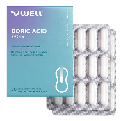 VWELL Boric Acid Vaginal Suppositories - Homeopathic Solution Maintains and Balances Healthy Vaginal pH & Microbiome Intimacy - Doctors Recommended (One Size, 30, Count) VWELLBuy Supplements Australia