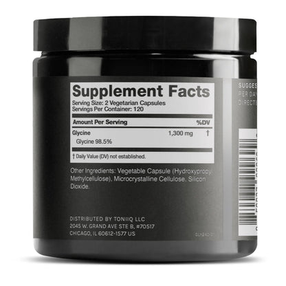 Toniiq 1300mg Glycine Supplements - 4 Month Supply - Min. 98.5%+ Tested Purity - Ultra High Strength and Bioavailable Glycine Powder Supplement - 240 Vegetarian Glycine Capsules - 120 Servings Toniiq buy supplements Au