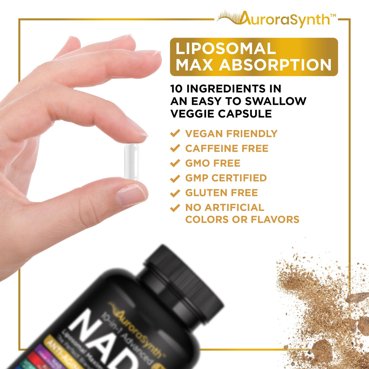 NAD+ Supplement Liposomal Capsules - Max Absorption for Cellular Energy, Healthy Aging, Brain Function & DNA Health - Vegan, Non-GMO, Gluten-Free Supplement - 60 Capsules - Supports NAD Levels AuroraSynthBuy Supplements Australia