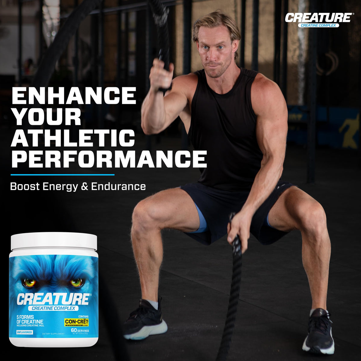 CREATURE® Creatine Complex - Creatine Monohydrate Powder with 5 Types of Creatine Including Con-Crēt® Creatine HCL, Promotes Muscle, Strength, Endurance, Brain Health, Unflavored, 300g 60 Servings CREATUREBuy Supplements Australia