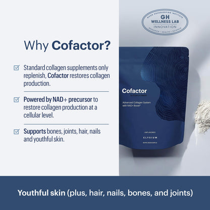 ELYSIUM Cofactor – 4-in-1 Collagen Peptides Powder w/NAD+, Hyaluronic Acid & Vitamin C for Skin, Hair, Nails, Joints & Cellular Health, Collagen Supplements for Men & Women – Unflavored, 28 Servings ELYSIUMBuy Supplements Australia