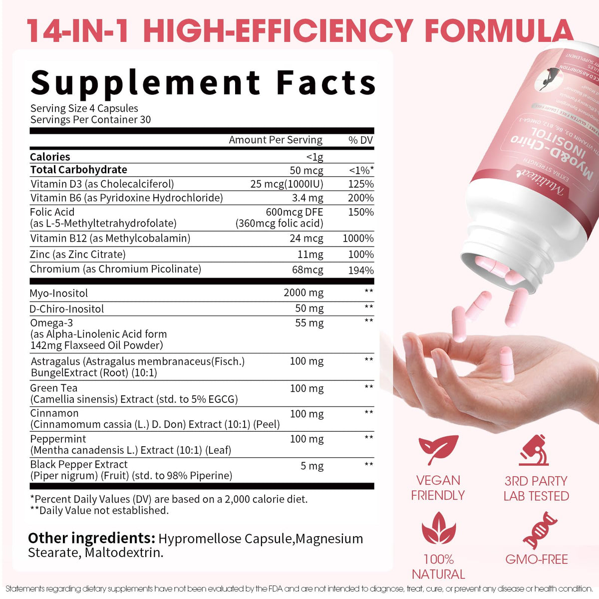 Mulittea Myo-Inositol & D-Chiro Supplement for Women - 14-in-1 Liposomal Inositol with Folic Acid,Omega-3 & Multivitamin for Hormone Balance,Support Ovarian,Skin & Mood- 40:1 Vegan 120 Capsules MulitteaBuy Supplements Australia