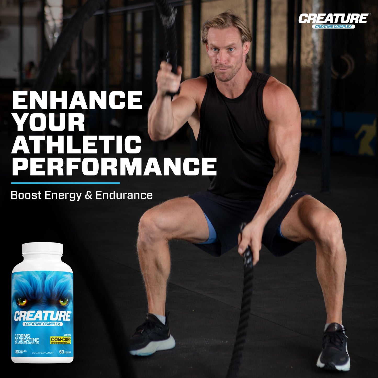 CREATURE® Creatine Complex - Creatine Monohydrate Capsules with 5 Types of Creatine Including Con-Crēt® Creatine HCL, Promotes Muscle, Strength, Endurance, Brain Health, 180 Veggie Caps, 60 Servings CREATUREBuy Supplements Australia