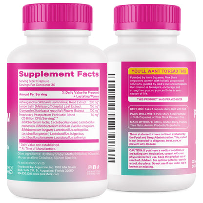 Pink Stork Probiotics for Postnatal Women - 30 Billion CFUS with Ashwagandha and Chamomile, Postpartum Essentials for Hormone Balance, Mood Support, Gut Health, Digestive Wellness, 30 Capsules Pink StorkBuy Supplements Australia