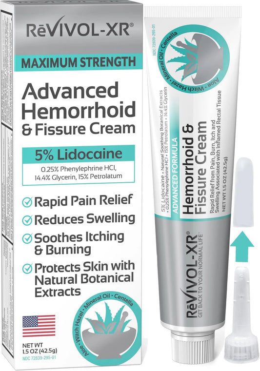 REVIVOL-XR Advanced Hemorrhoid Treatment. 5% Lidocaine + Shrinks + Protects Skin + Aloe + Witch Hazel + Botanicals, External & Internal Use. Most Complete OTC Ointment + Fissure Cream. Made in USA. REVIVOL-XRBuy Supplements Australia
