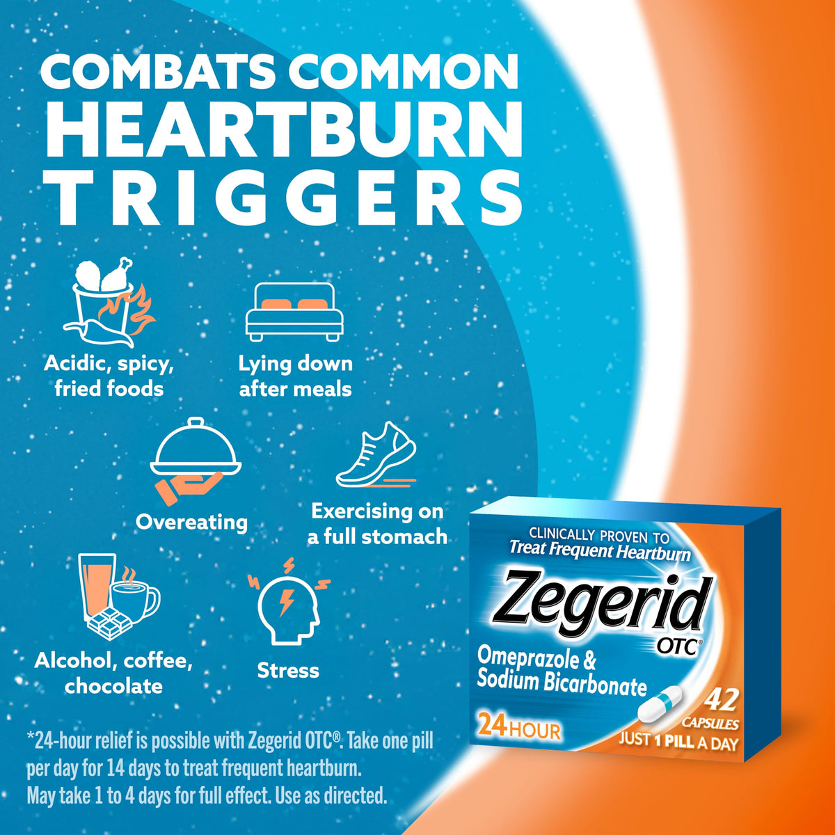 Zegerid OTC, 24-Hour Heartburn Relief, Acid Reflux Medicine and Antacid, Treats Frequent Heartburn, Omeprazole 20mg + Sodium Bicarbonate, Proton Pump Inhibitor (PPI), 42 Capsules Zegerid OTC buy supplements Au