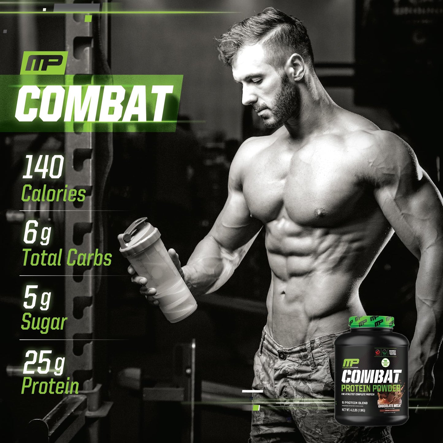 MusclePharm Combat Protein Powder, Chocolate Milk - 4 lb - Gluten Free - 52 Servings Muscle PharmBuy Supplements Australia