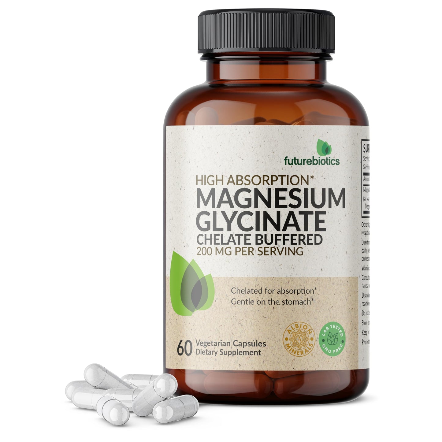 Futurebiotics Magnesium Glycinate 200 MG per Serving Chelated for High Absorption, Gentle On Stomach, Non-GMO, 60 Vegetarian Capsules Futurebiotics canada supplements