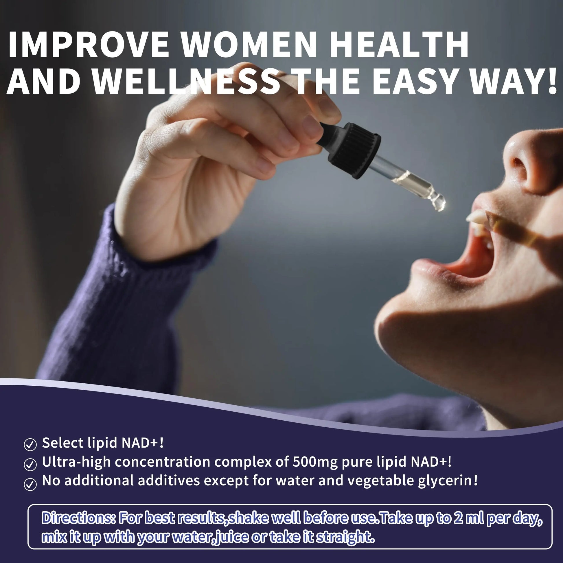 Women's NAD Liquid Supplement, Pure 500mg Liposomal NAD - Cell Regeneration，Energy Support, Vegan,Sugar Free，Additives Free HudetexBuy Supplements Australia
