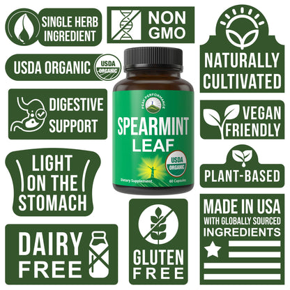 Peak Performance USDA Organic Spearmint Capsules. Organic Vegan Spearmint Leaf Pills for Digestive Support, Ingestion, and More. USA Tested Supplement for Women and Men. Peak PerformanceBuy Supplements Australia