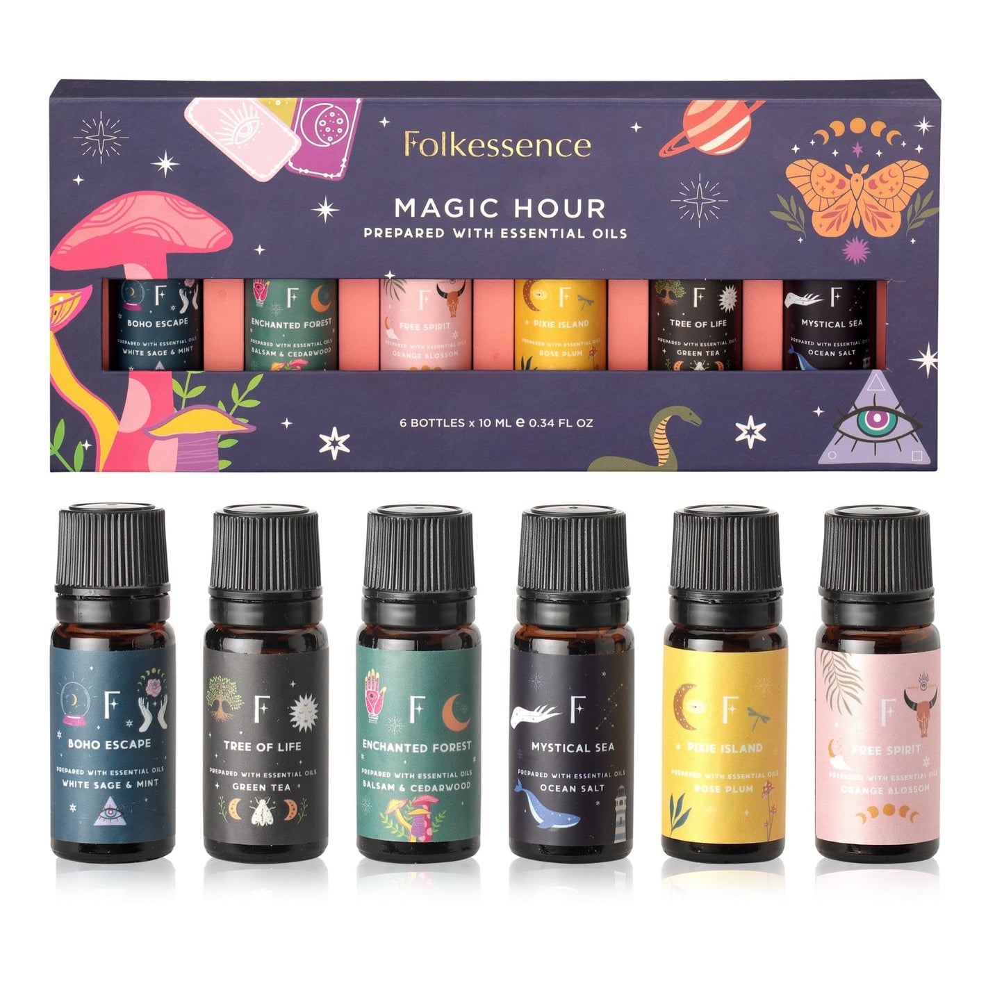 Folkulture Essential Oil Set for Diffuser, Set of 6, Aromatherapy Diffuser Oil Scents for Home