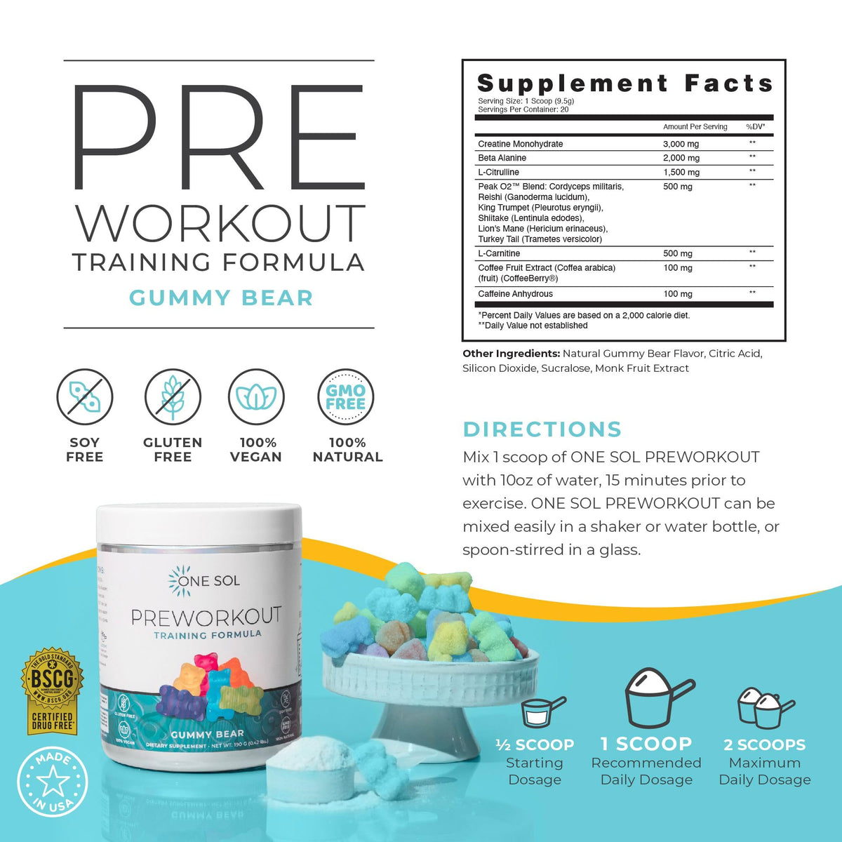 One Sol Pre-Workout for Women, Enhanced Pump & Focus, No Jitters Or Crash, Natural One SolBuy Supplements Australia