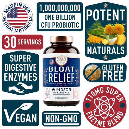 Bloat Relief Probiotic and Digestive Enzymes - Anti Bloating Turmeric, Fennel, Bromelain IBS Supplement - Detox Debloat Capsules Gas - Bloating Relief for Women and Men - 30 Gut Health Pills WINDSOR BOTANICALSBuy Supplements Australia