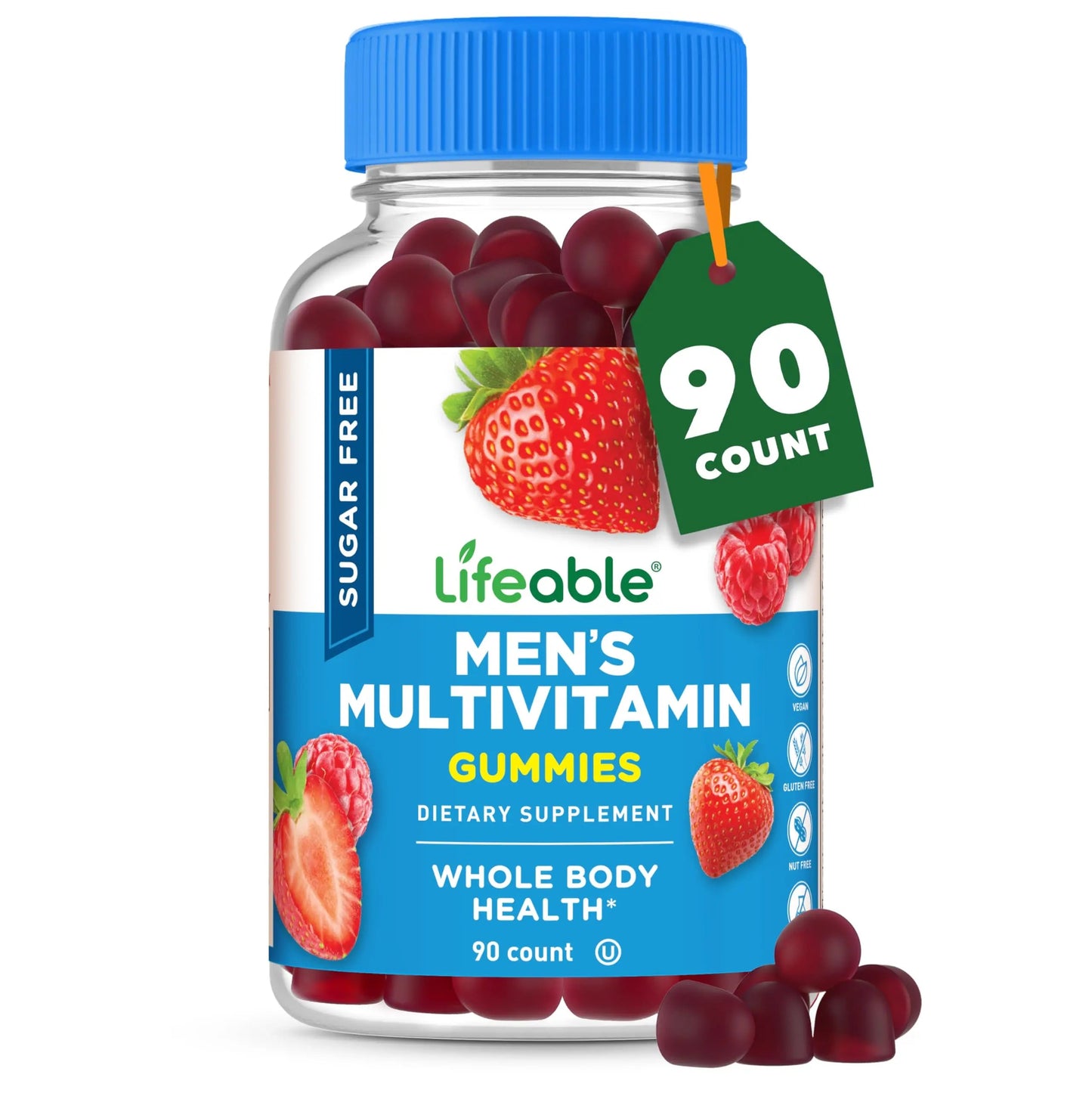 Lifeable Sugar Free Multivitamin for Men Gummies | with Iron and 18 Essential Vitamins and Minerals | Sugar Free Vitamins | 90 Gummies Lifeable