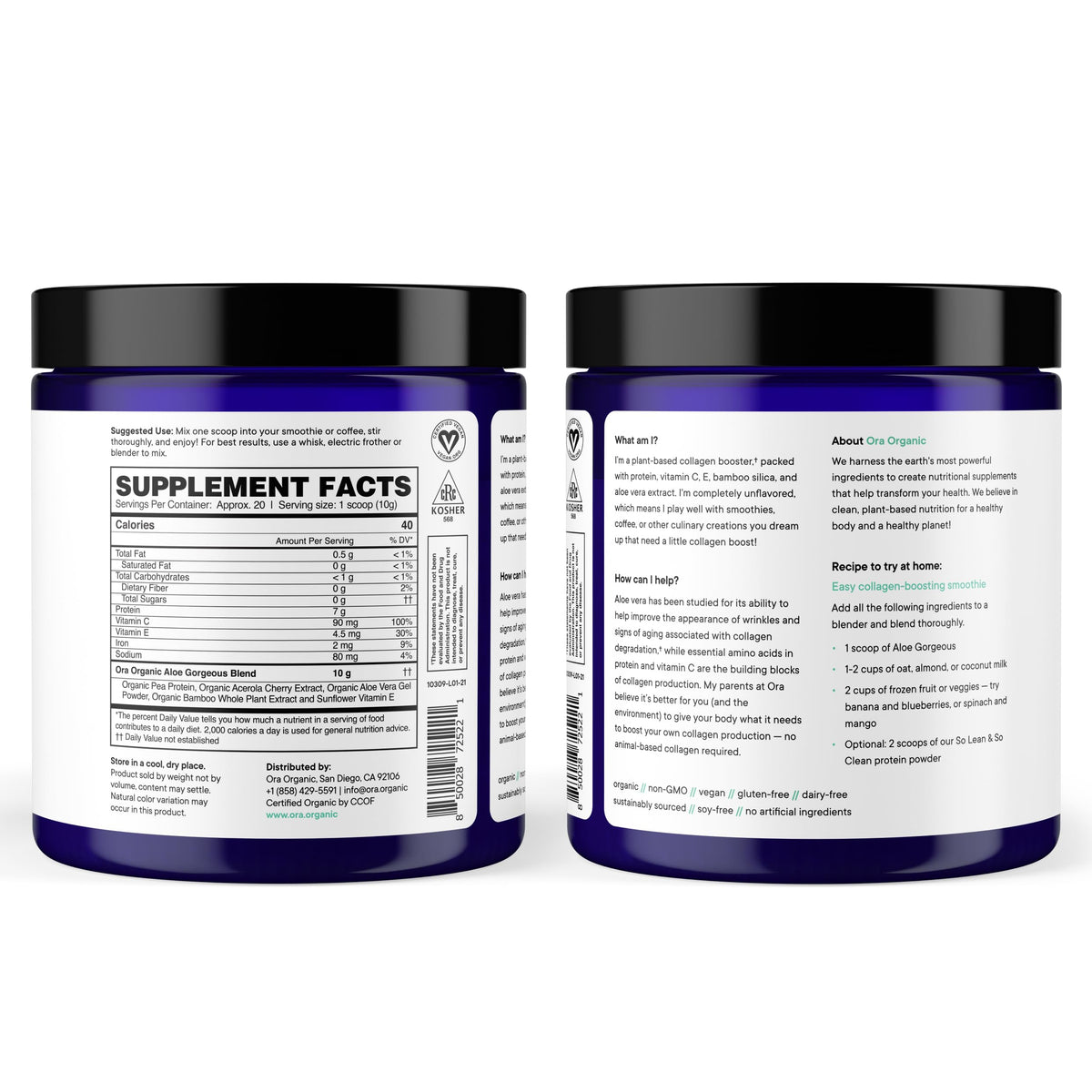 Ora Organic Vegan Collagen-Boosting Powder for Women and Men - Hair, Skin, & Nails Support - Bamboo Silica, Plant-Based Protein, Organic Vitamin C, Aloe Vera - Vanilla Flavor, 20 Servings Ora OrganicBuy Supplements Australia