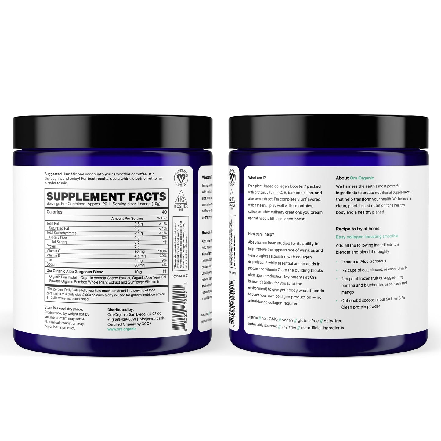 Ora Organic Vegan Collagen-Boosting Powder for Women and Men - Hair, Skin, & Nails Support - Bamboo Silica, Plant-Based Protein, Organic Vitamin C, Aloe Vera - Vanilla Flavor, 20 Servings Ora OrganicBuy Supplements Australia