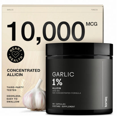 Toniiq Garlic Capsules with 10,000mcg Allicin - Odorless - 50:1 Extract for Maximum Potency - Third-Party Lab Tested - 60 Vegetarian Capsules Toniiq buy supplements Au