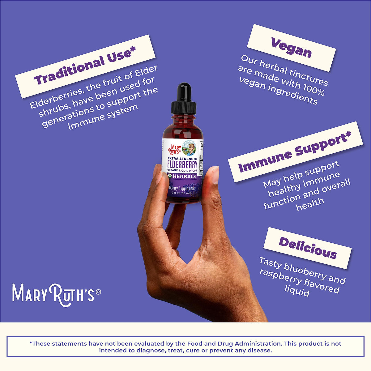 MaryRuth Organics Elderberry Syrup Extra Strength, USDA Organic Elderberry, Sugar Free Adults & Kids Immune Support Supplement for Ages 1+, Clean Label Project Verified®, Vegan, Gluten Free, 2 Fl Oz MARYRUTH'SBuy Supplements Australia