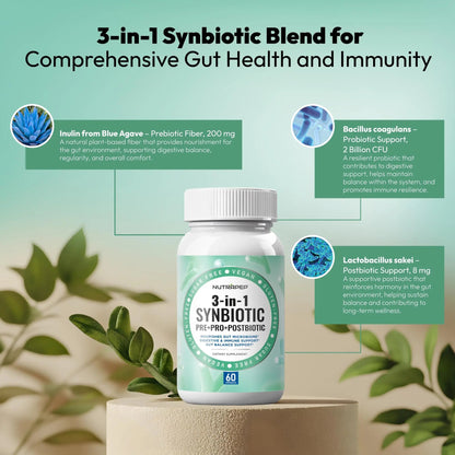 NutraPep Synbiotics Probiotic Prebiotic Postbiotic - Daily Gut Health Support with Pre Pro & Post Biotics for Men Women - Digestive & Immune Support Balance Synbiotic Supplement - Vegan Gluten Free NutraPepBuy Supplements Australia