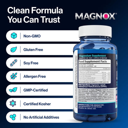 MAGNOX® Buster | Patented Clinically Tested 380mg Magnesium Supplement for Spasms & Leg Cramps at Night | One Capsule a Day for Almost Full Dosage | 3X More Absorption | Dead Sea Minerals (60 Caps) MAGNOXBuy Supplements Australia