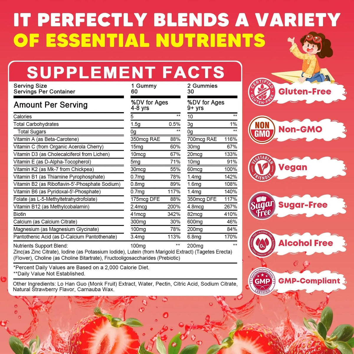 Sugar Free Calcium Multivitamin Gummies for Kids - Nutritional, Immune, Bone Support, Whole Multivitamin, with Vitamins A, C, D, B1, B2, B6, Folate JIANKYTZBuy Supplements Australia