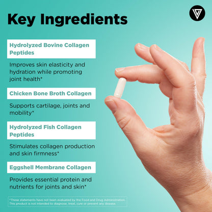 Vital Vitamins Multi Collagen Capsules - Type I, II, III, V, X - Grass-Fed, Collagen Peptides Supplements, Non-GMO - for Men & Women - 150 Count Vital VitaminsBuy Supplements Australia