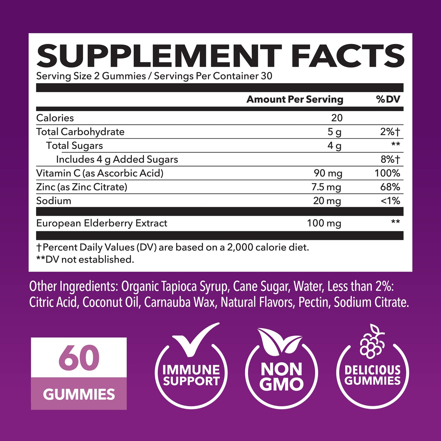 Sambucus Elderberry Gummies for Adults - Immune Support Supplement with Vitamin C and Zinc - Enhanced Formula for Daily Defense - 60 Count