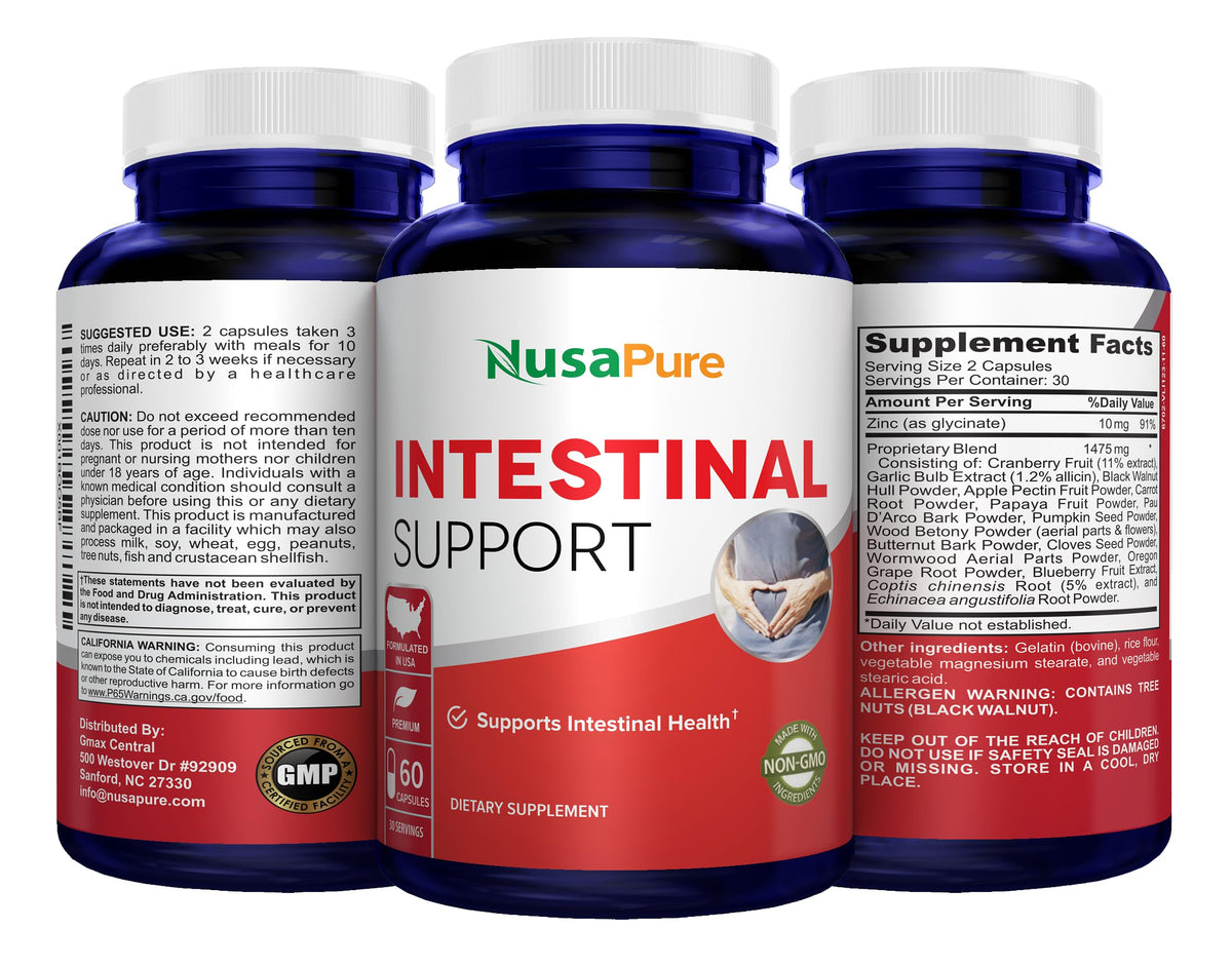 NusaPure Intestinal Support for Humans (Non-GMO), Wormwood, Garlic, Black Walnut Hull, 60 Capsules NusaPureBuy Supplements Australia