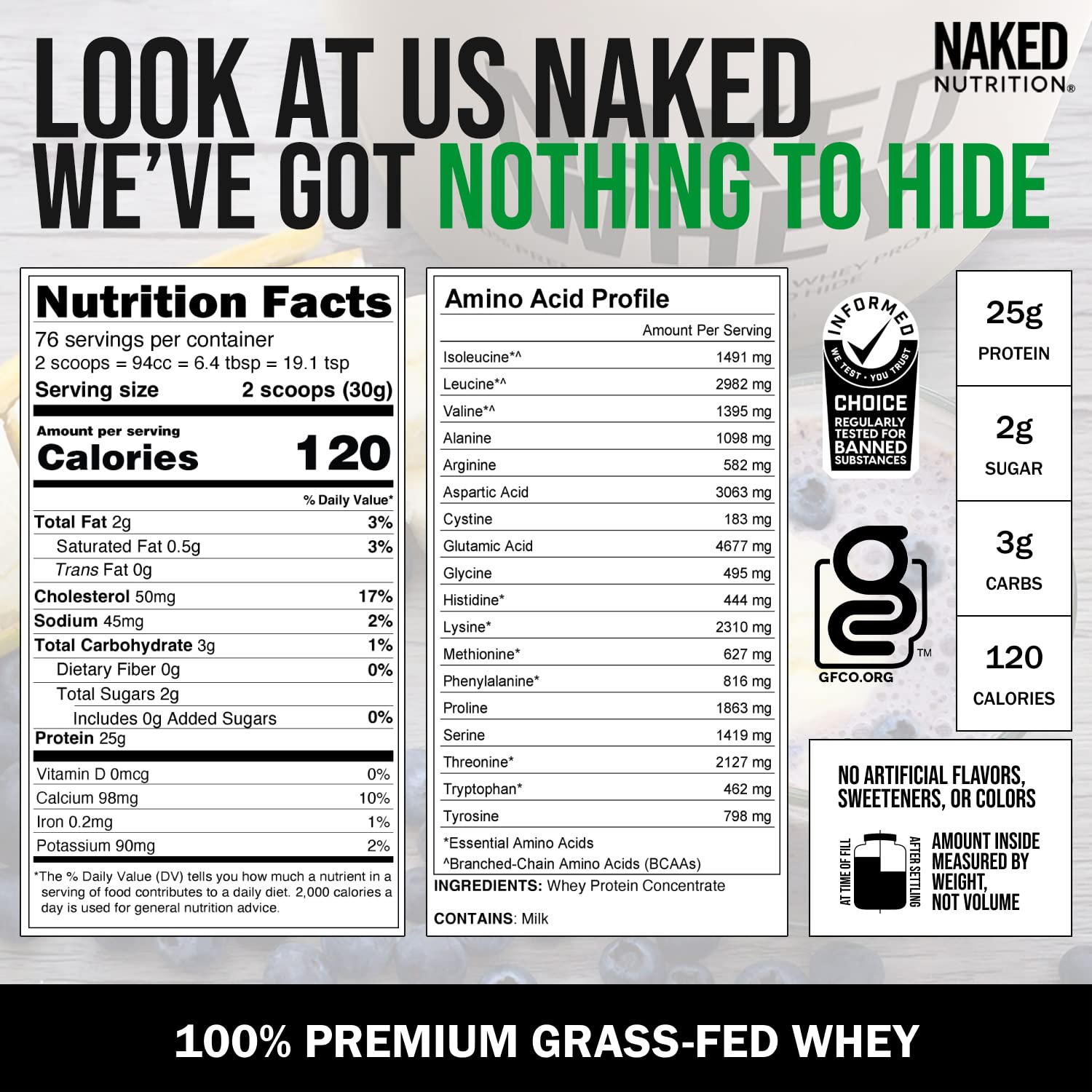NAKED WHEY 5LB 100% Grass Fed Unflavored Whey Protein Powder - US Farms NAKEDBuy Supplements Australia