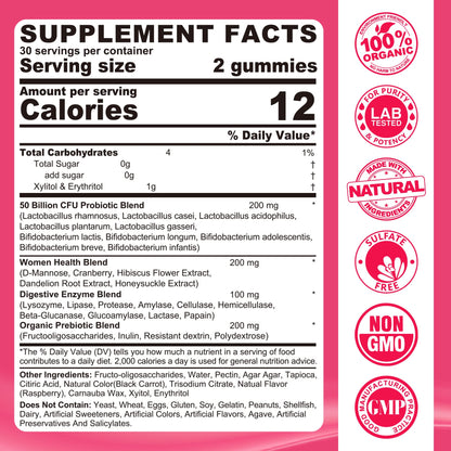 Probiotics for Women Gummies, Sugar Free Vaginal Probiotics 50 Billion CFU 10 Strains w/ Cranberry NEVISSBuy Supplements Australia