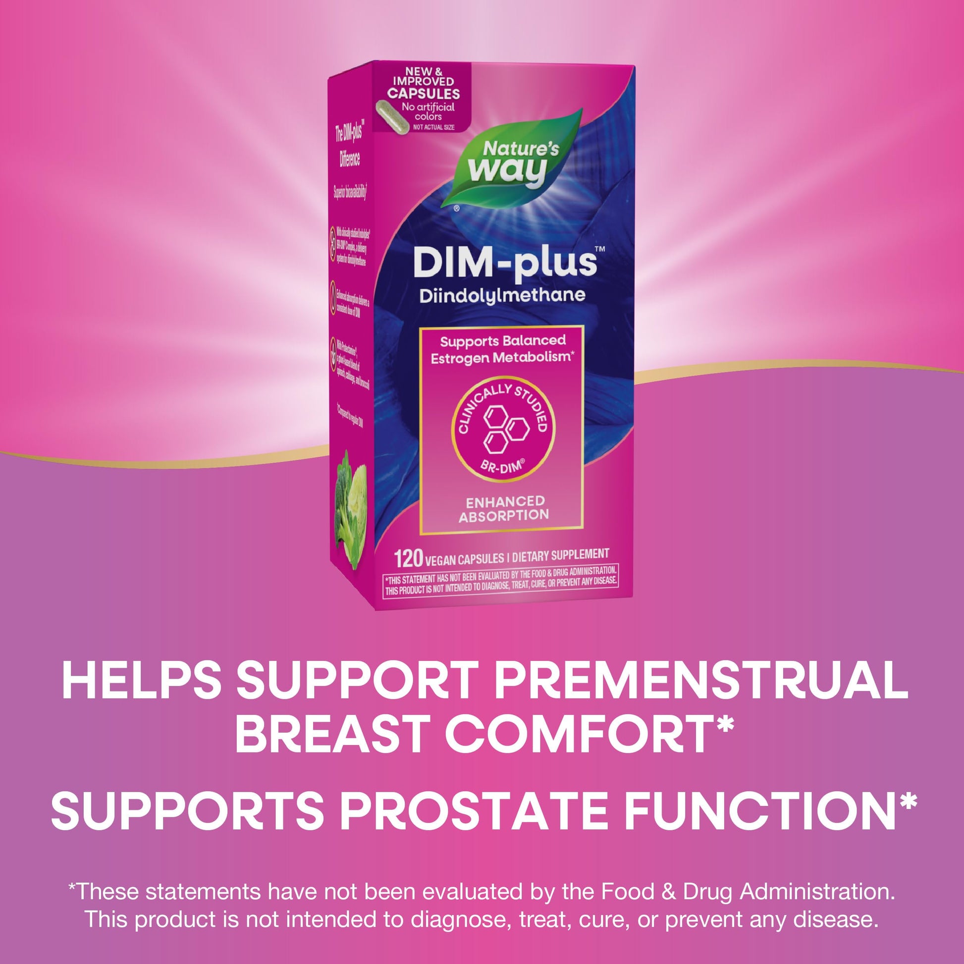 Nature's Way DIM-Plus, DIM Supplement, Supports Balanced Estrogen Metabolism*, Supports Estrogen Hormone Balance*, Diindolylmethane, 120 Vegan Capsules Nature's WayBuy Supplements Australia