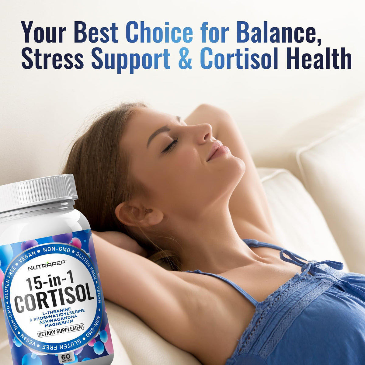 NutraPep Cortisol Detox Supplement Men Women - Reduce Lower Cortisol High Cortisol Reducer Blocker Control - Supports Stress Mood Rest Adrenal Calm Relax with Ashwagandha L-Theanine Magnesium NutraPepBuy Supplements Australia
