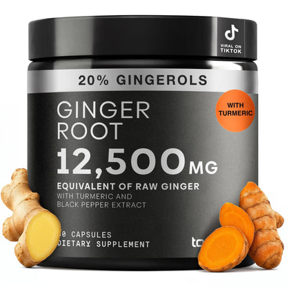 Toniiq Ginger Root Capsules – Ultra High Potency 25:1 Extract with 20% Gingerols – with Curcumin & Black Pepper for Synergy – Lab Tested – 60 Capsules Toniiq buy supplements Au