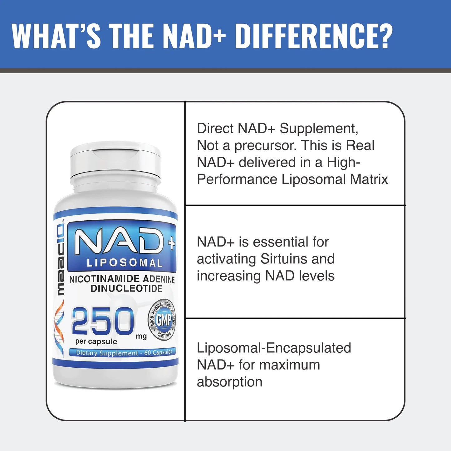 MAAC10 Liposomal NAD Supplement 500mg Serving (2x250mg Capsules) Actual Nicotinamide Adenine Dinucleotide MAAC10Buy Supplements Australia