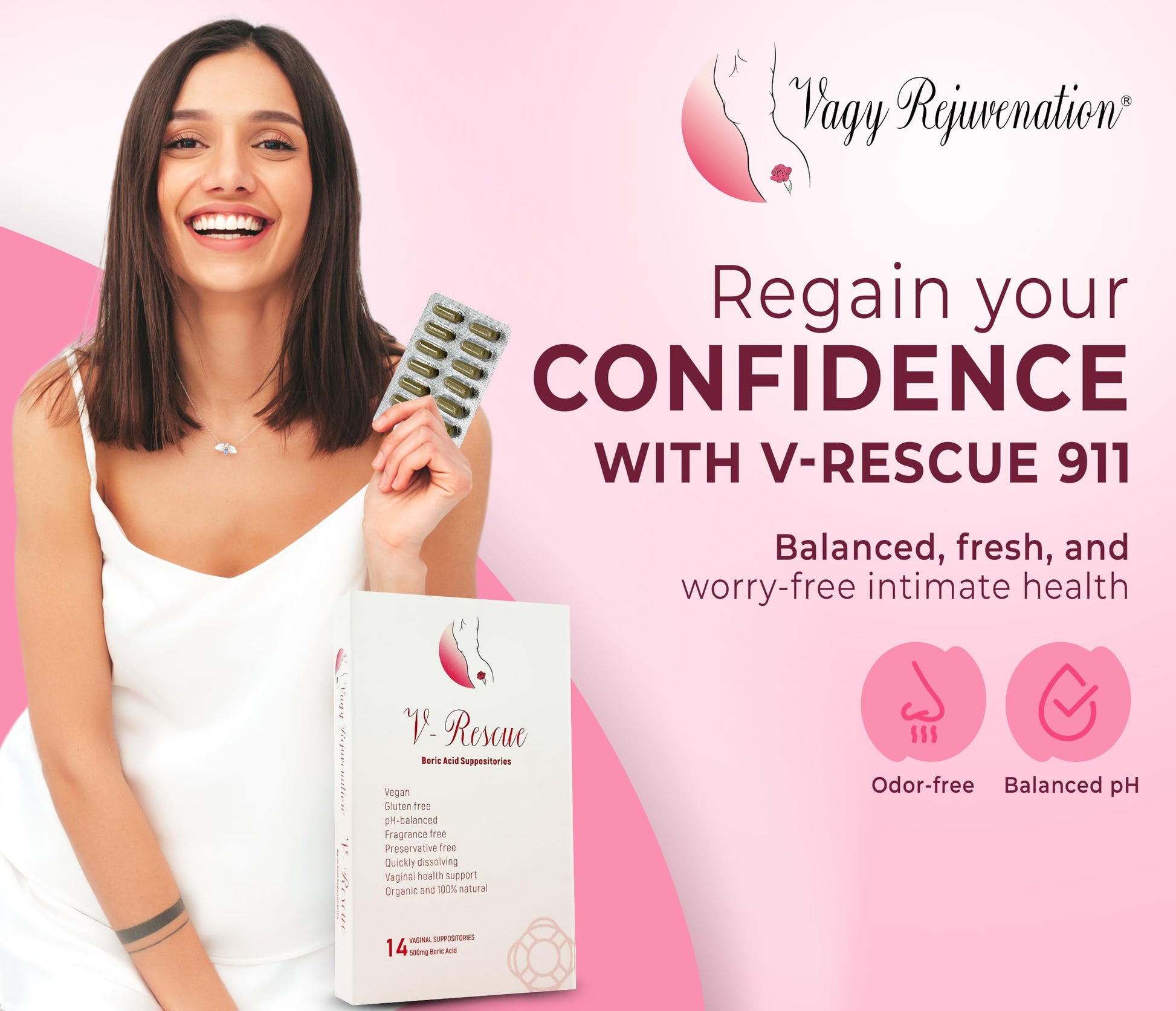 Vagy Rejuvenation V-Rescue - 500 mg Boric Acid 14 Vaginal Applications - Feminine Health Vagy RejuvenationBuy Supplements Australia