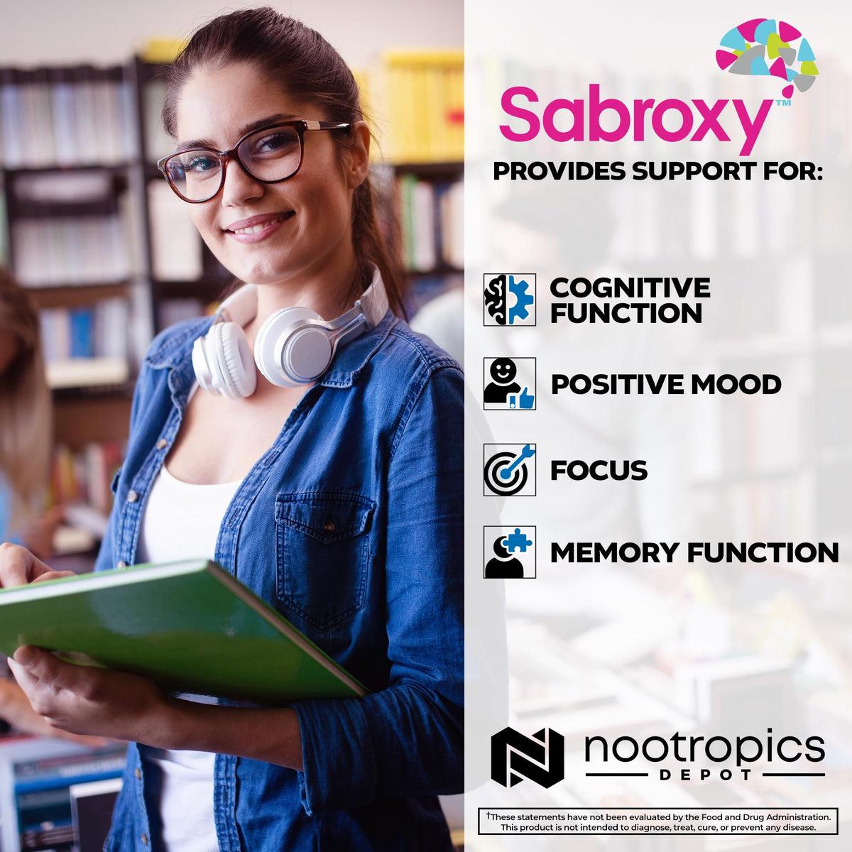 Nootropics Depot Sabroxy® Tablets | 500mg | 30 Count | Minimum 10% Oroxylin-A | Oroxylum indicum | May Help Promote Focus & Motivation | May Help Promote Cognitive Function Nootropics DepotBuy Supplements Australia