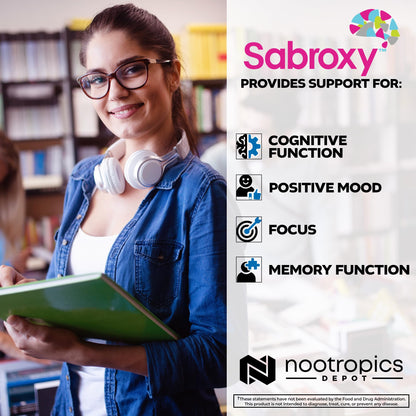 Nootropics Depot Sabroxy® Tablets | 500mg | 30 Count | Minimum 10% Oroxylin-A | Oroxylum indicum | May Help Promote Focus & Motivation | May Help Promote Cognitive Function Nootropics DepotBuy Supplements Australia