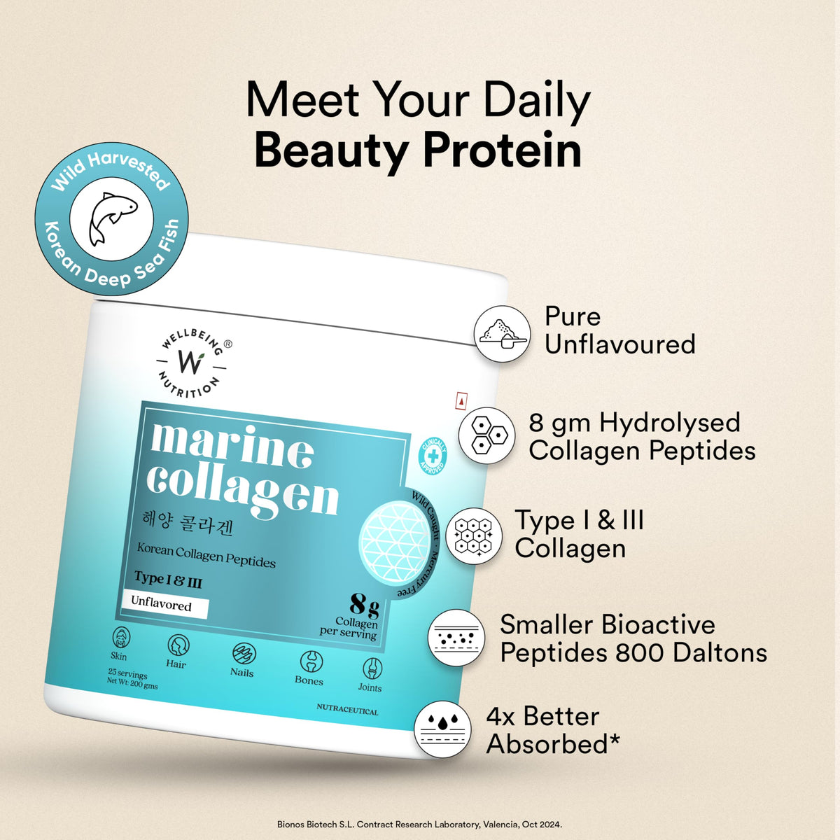WELLBEING NUTRITION Pure Korean Marine Collagen Supplements for Women & Men, 200g | Hydrolyzed Collagen Powder and Amino Acids | Supports Healthy Skin, Hair, Nails, Bone & Joint | Unflavored WELLBEING NUTRITIONBuy Supplements Australia