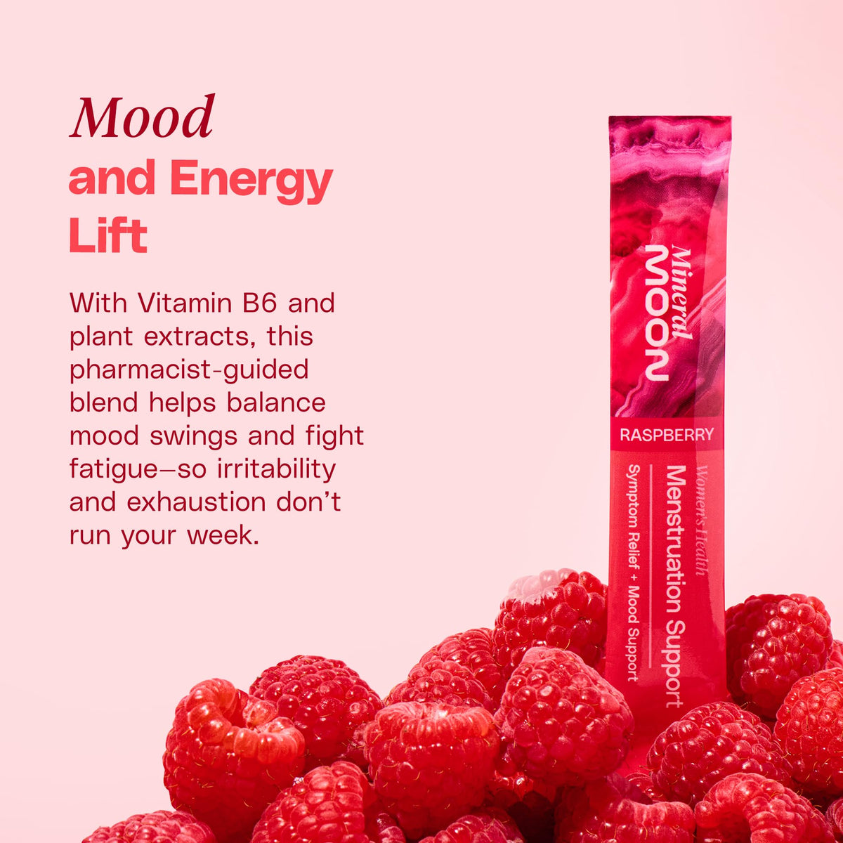 Mineral Moon Premium Menstruation Support - 14 Sachets Raspberry Drink - Hormonal Balance & PMS Support - Reduce Period Cramps, Fatigue & Nausea -with Magnesium Bisglycinate, BenfoPure B1 & Vitamin B6 Mineral MoonBuy Supplements Australia