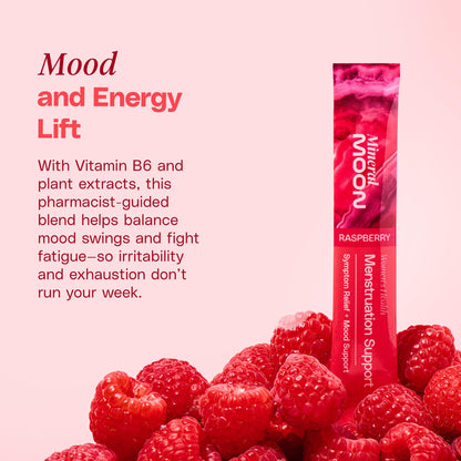 Mineral Moon Premium Menstruation Support - 14 Sachets Raspberry Drink - Hormonal Balance & PMS Support - Reduce Period Cramps, Fatigue & Nausea -with Magnesium Bisglycinate, BenfoPure B1 & Vitamin B6 Mineral MoonBuy Supplements Australia