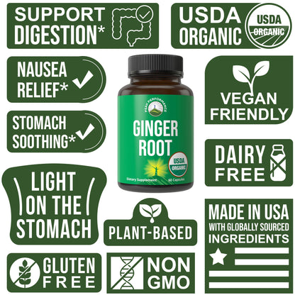 Peak Performance USDA Organic Ginger Root Capsules. Vegan Ginger Pills Supplement for Women & Men to Support Digestion, Occasional Nausea Relief, Gas & Bloat Support, and Gentle Stomach Comfort Peak PerformanceBuy Supplements Australia